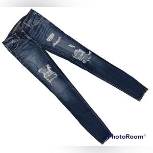 AMERICAN EAGLE SUPER STRETCH DESTRUCTED JEGGING • SIZE 0 LONG • DARK WASH